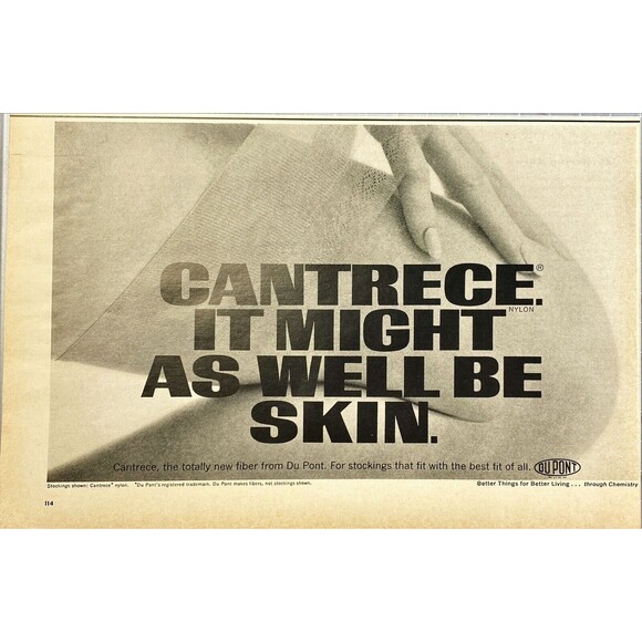 Du Pont Cantrece "the totally new fiber-It might as well be skin" Print Ad 1967 - Picture 1 of 3